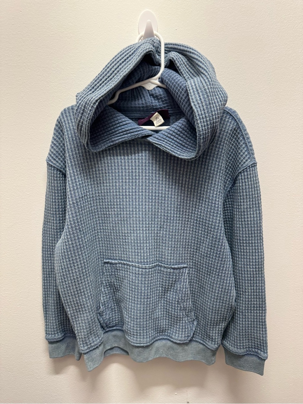 Kids Blue Waffle-Knit Hooded Pullover Jacket